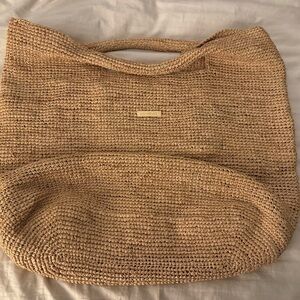 Woven Beige Raffia Tote Bag